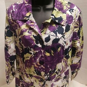 Christopher Banks Women's Purple Floral Button-Up Shirt Sz Medium